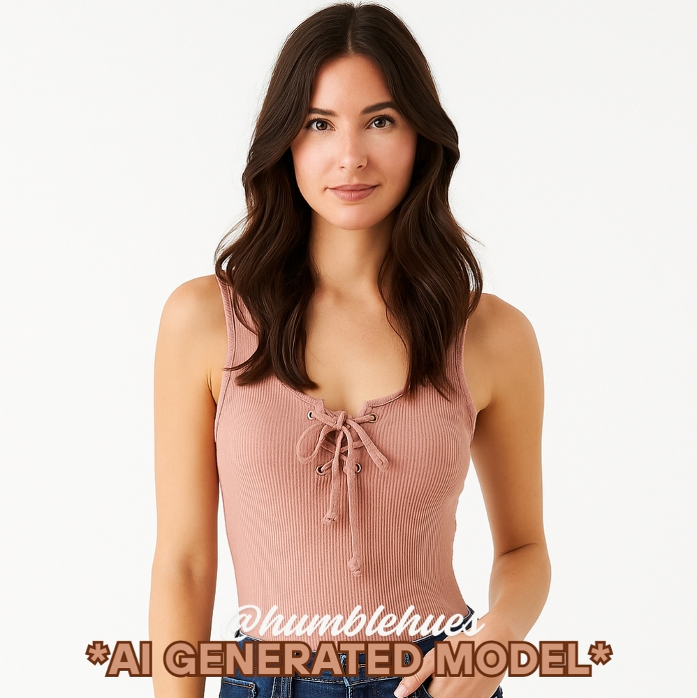 Ambiance Pink Ribbed Lace-Up Bodysuit - Size Large